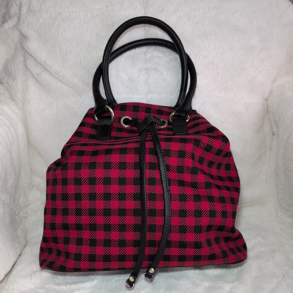 Red & Black Buffalo Plaid Talbots Drawstring Bucket Bag/tote‎